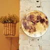Horloges murales or pleine lune imprimé verre acrylique horloge Design moderne planète décor à la maison espace œuvre silencieux balayage montre à Quartz