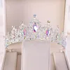 Pinces à cheveux coloré cristal couronne mariage femmes bijoux accessoires alliage strass tête de mariée diadème demi-rond diadème ornement