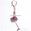 Keychains Lanyards Fashion Shiny Rhinestone Wine Cup Keychain Keyring Decor Bag Key Pendant Drop Delivery Accessories DHTQS