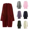 Women's Knits Loose And Simple V-neck Knitting Fried Dough Twists Versatile Fashion Cardigan Middle Long Sweater Coat