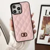 Custodia per telefono di design in pelle caviale di lusso Custodia per telefono modello diamante per iPhone 15Pro Max 12 13 14 Promax Lettere oro c Cover per telefoni rosa