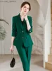 Women's Two Piece Pants Autumn and Winter Women's Jacket and Trouser Set Formal Green Navy Blue Women's Jacket Trouser Women's Business Workwear 2-piece Set Z230724