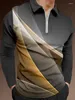 Herren Polos 2023 Casual Art Gradient Geometrische Streifen Bedrucktes Poloshirt Revers Langarmshirt