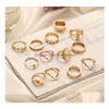 Band Rings 13Pcs/Set Fashion Ladies Gold Plated Finger Retro Geometric Ring Set Woman Jewelry Drop Delivery Dh9Be