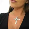 Handgjorda långa korshängen halsband 925 Sterling Silver 5A Zircon CZ Party Wedding Cross Pendant For Women Men Hiphop Jewelry302a