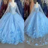 Bahama Blue 3D Fleurs Quinceanera Robes Avec Wrap Cristal Robe Perlée Robes De Soirée Classique Chérie À Lacets Doux 16 Robe 255K