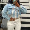 Femmes Vestes Femmes Sexy Déchiré Denim Vestes Mode Casual Asymétrique Court Jeans Veste À Manches Longues Dos Nu Chaînes Cropped Manteau Streetwear T230724