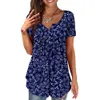 Camiseta feminina plus size túnica camisetas verão manga curta decote em v babados esvoaçantes tops de botão 230724