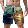 Herren-Shorts, 2023, Sommer, Strand, Hawaiianisch, Freizeit, Sport, Pflanzen, 3D-gedruckt, schnell, atmungsaktiv, großer Sonnenuntergang