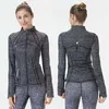 LL Yoga Coat Designer Kvinnor Tryckt Top Stand Collar Zipper Sport Tight Thumb Sleeve Running Yoga Wear Quick-Torking Jacket