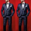 2019 Navy Blue Wedding Tuxedos Slim Fit Suits for Men Groomsmen Suit 3ピース安いプロムフォーマルスーツジャケットパンツベストボウ2349