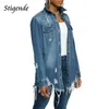 Vestes pour femmes Stigende Femmes Mode Noir Déchiré Denim Veste Casual Revers Cou Jean Manteau Poche Simple Poitrine Shredded Manteau et Veste L230724