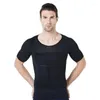 Mannen Body Shapers Mannen Fitness Elastische Buik Nauwsluitend Shirt met korte mouwen Tanktops Vorm Ondergoed Afslanken Borsten Vormgeven