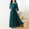 Casual Dresses Women Clothes For Summer 2023 Long Dress Vintage Chiffon O-Neck Blue Floral Boho Eleganti Evening Korean
