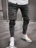 Herrsträngbyxor Sexig hål Jeans Casual Foot Zipper Male Ripped Skinny Trousers Black Biker Pencil Long Pants 220314 L230724