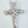 Handgjorda långa korshängen halsband 925 Sterling Silver 5A Zircon CZ Party Wedding Cross Pendant For Women Men Hiphop Jewelry302a