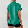 Kvinnors blusar Summer Commute Shirt Lätt silkeslen Slät V-ringningsblus Elegant Stand Collar Kort ärm för formella affärer