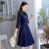 Casual Kleider Kleid Vestidos Feminine Jeans Herbst Dame 3/4 Denim 2023 Elegante A-linie Hülse Mid-länge frauen Frühling koreanisch