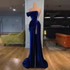 Royal Blue Mermaid Long Evening Dress Strapless Robe De Soiree Velvet Dubai Formal Gowns High side Split Sexy Evening Dresses 20212497