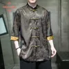 Erkekler Sıradan Gömlek Yaz Serin Buz İpek Erkekler için Çin Tang Takım Hanfu Kısa Kollu Gömlek Moda Tasarım Disk Tokalı Baskı