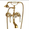 Robinet de baignoire en or de Style Antique de luxe poignée en céramique robinet de pommeau de douche à main ensemble de robinet de baignoire ensemble de robinet de douche