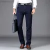 Men's Jeans Autumn and Winter Classic Men's High Waist Business Jeans Dark Blue Straight Elasticity Denim Trousers Male Brand Thick Pants L230724