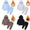 Children Fleece Winter Outfit Toddler Cotton Solid Hoodies Pullover Sweatshirt Pants Tracksuit Set Kids Boy Girl Warm Sweatsuits L230625