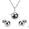 Wedding Jewelry Sets Gold Sier Ball Round Stainless Steel Set Women Party Pendant Necklace Earrings Drop Delivery Dh0Yz