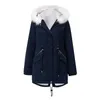 Trench da donna Vestiti imbottiti in cotone Parka con collo in lana bianca Cappotto di velluto caldo invernale con cappuccio di media lunghezza