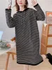 Women's Sweaters Hsa Ladies Winter Hooded Knitted Pullover Sweater Autumn And Mid-Length Striped Wool Bottoming Dress