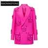 Vrouwen tweedelige broek blazer Fel roze borduurwerk bloem 2023 nieuw ontwerp dubbele borst kantoor set dames mode Koreaanse broek set blazer broek Z230724