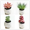 Flores decorativas Mini plantas suculentas artificiales modernas Macetas de cerámica blanca con juego de plantas de 4