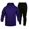 Heren Trainingspakken Mode Casual Fleece Met Kleur Tweedelige Capuchon Zak Kant Pullover Sweater Broek Set