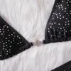 여자 섹시 비키니 세트 검은 삼각형 컵 스트랩 크리스탈 다이아몬드 끈 브라질 해변 수영복 h230524