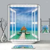 Rideaux de douche été bain fausse fenêtre plage paysage motif 3D Polyester lavable salle de bain produits 12 crochet