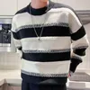 Maglioni da uomo Pull Vintage Homme Roupas Masculinas Maglione lavorato a maglia sottile a righe britanniche Abbigliamento autunno oversize da uomo