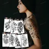 Temporary Tattoos 15Pcs Sexy Flower Temporary Tattoo Female Body Art Painting Arm Leg Tattoo Sticker Realistic Fake Black Rose Waterproof Tattoo x0724