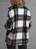 Kvinnorjackor Kvinnor Plaid Print Drop Shoulder Jacket Två fickor Button Front Löst långärmad topp Casual High Street Jackets Coat Flanell T230724