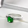 Bröllopsringar Fashion Green Square Zircon Ring For Women Silver Color Birthstone Bridal Fine Jewelry Ins Ankomster