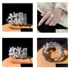 Cluster Ringe 925 Sterling Silber Marquise Cut Moissanit Diamant Party Frauen Blatt Band Ring Geschenk Hip Hop Schmuck Drop Lieferung Dh3Id