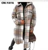 Vestes pour femmes CM.YAYA Femmes Laine Mélanges Plaid Lâche Droite Long Manteaux avec Poches Mode Streetwear pour Office Lady Casualwear Automne L230724