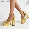 Klänningskor Fashion Metallic Platform High Heels Spring Summer Women Pumps Designer Elegant Design Big Size 48