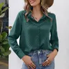 Women's Blouses Button Down Satin Shirts Long Sleeve Roll Up Solid Color Tops Lapel V Neck Casual Spring Autumn Shirt Camisas Blusas