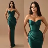 Elegant Dark Green Prom Dresses Sweetheart Sheath Evening Dress Pleats Slit Formal Long Special Ocn Party dress