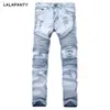 Homme LALAPANTY Vêtements Jeans slp Bleu / Noir Détruit Hommes Slim Denim Straight Biker Skinny jean Hommes Ripped jeans Pantalon L230724