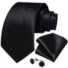 Bow Ties Solid Black For Men Formal Business Slitte HandokerChief Cufflinks Gift Wedding Tie Gravatas Cravate Dibangu