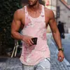 Män s tank tops sommar fitness topp bodybuilding muskel män väst träning träning underskjorta 3d karta tryckt ärmlös skjorta rosa 230721