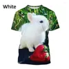 Camisetas masculinas Moda Casual Animal Impressão 3D T-Shirt Personalidade Bonita Estampa Branca Decote Redondo Streetwear