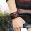 Bracelete Braid Lace Bandage Diamond Leather Cuff Mtilayer Wrap Button Pulseira Ajustável Pulseira Para Homens Mulheres Moda Jóias Drop De Dhtef