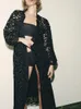 カジュアルドレスブラック2023夏のフランスのファッション長袖VネックAラインスカートホローホロデリードレス女性用服